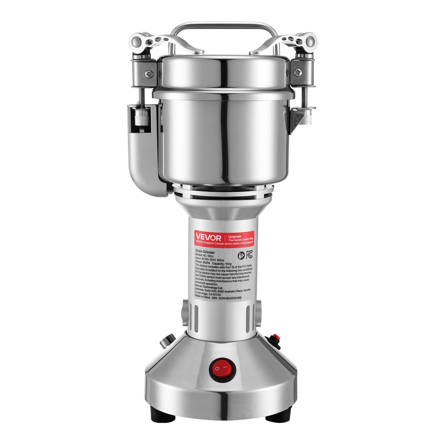 Electric Grain Mill Grinder 0.3 Lb Commercial Spice & Powder Pulverizer 850W Stainless Steel