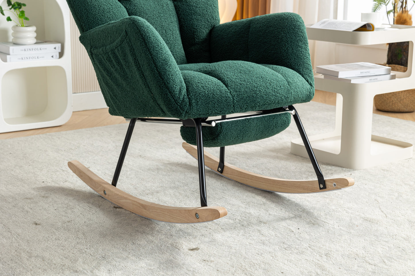 Teddy Fabric Rocking Chair with Adjustable Footstool - Green