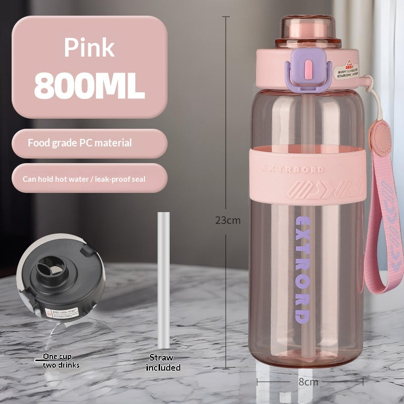 Large Capacity Sports Water Bottle with Straw Lid - Heat-Resistant Polycarbonate
