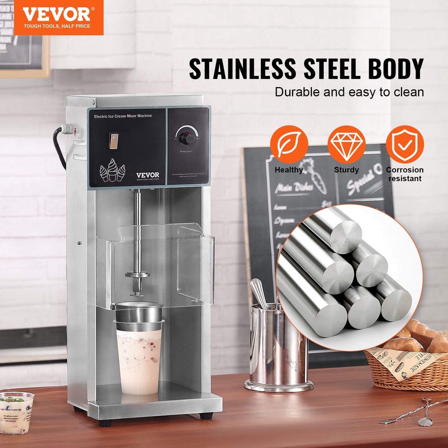 Ice Cream Blender 400W Stainless Steel Mixer for Kitchen - Silver