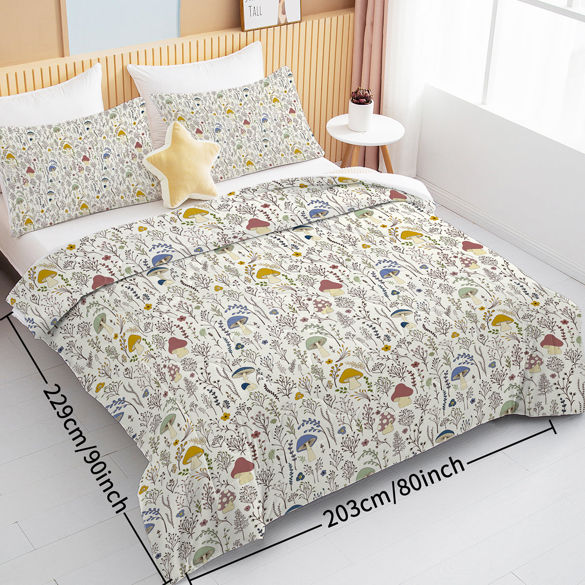 3-Piece Mushroom Comforter Set - Soft Microfiber Bedding