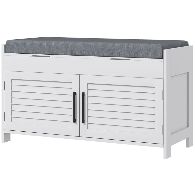 Shoe Storage Bench with Cushion and Hidden Compartments - White Entryway Organizer