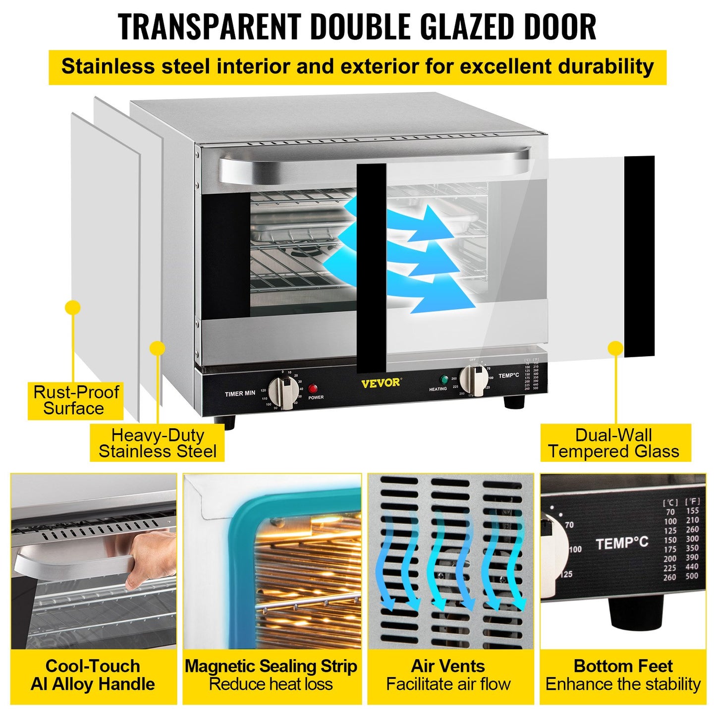 Commercial Countertop Convection Oven 21L with Glass Door & 3 Tiers