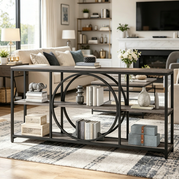 Narrow Console Table with Storage - 70.9 Inch, Rustic Design