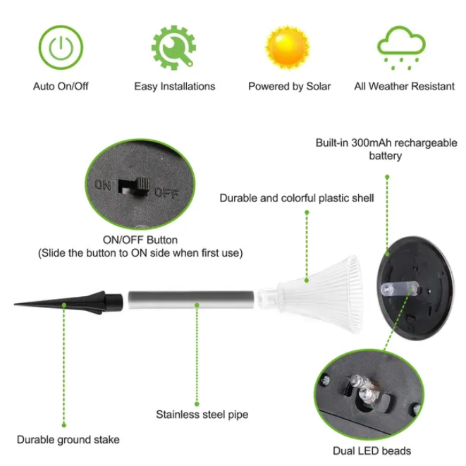4-Pack Solar Garden Lights Outdoor Pathway Lawn Landscape Lighting