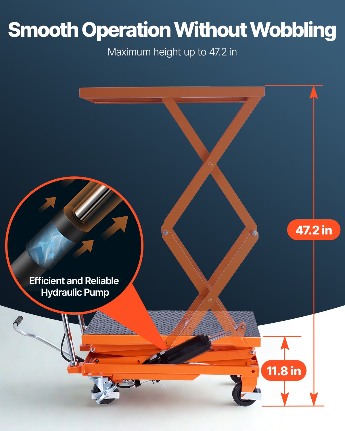 Hydraulic Lift Table 47.2 Inch Heavy-Duty Scissor Lift Cart 500 lbs Orange
