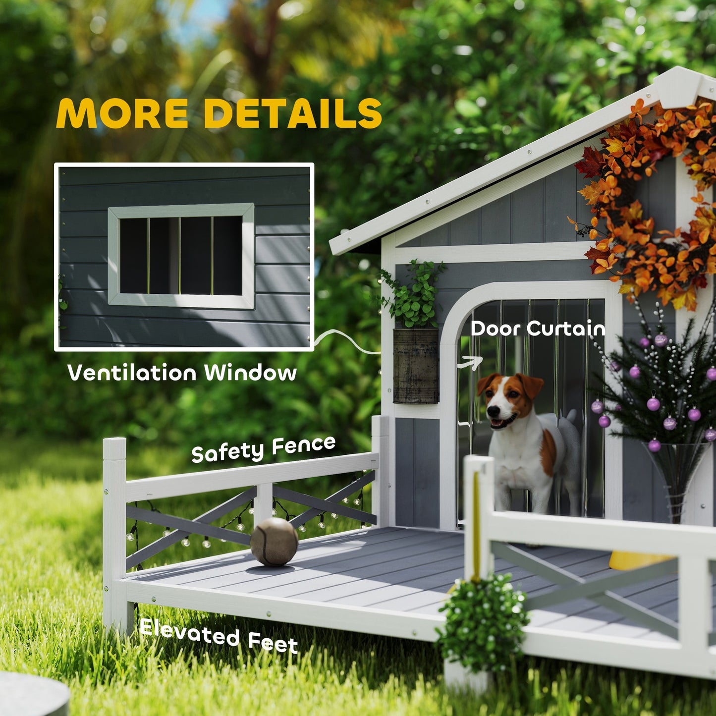 Outdoor Wooden Dog House with Porch & Double Room - Weatherproof Pet Shelter