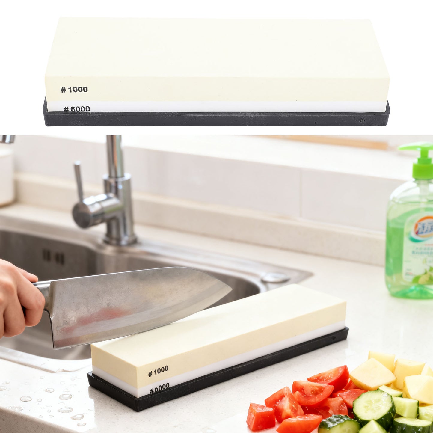 Dual Sided Sharpening Stone 6000 Grit Wet Stone with Anti Slip Base for Kitchen & Woodworking