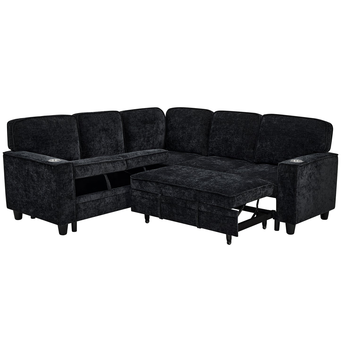 L-Shaped Sofa Bed with Storage & USB Ports - Charcoal Grey