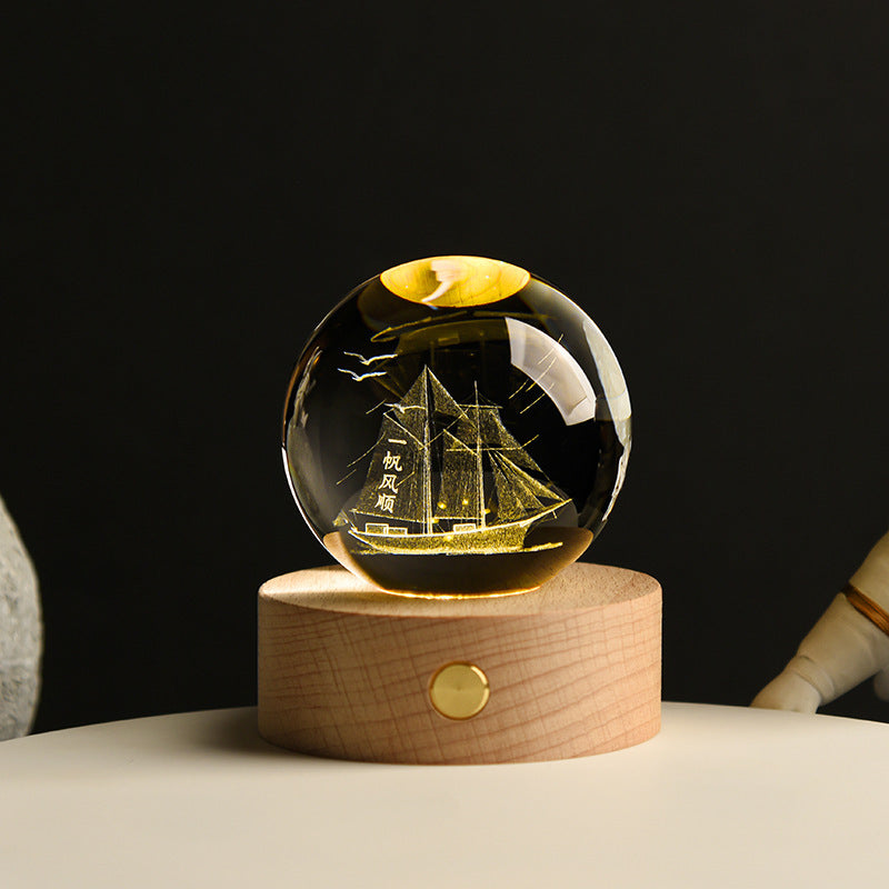 Starry Sky Crystal Ball Night Light Solar System Ornament 8cm Warm Light