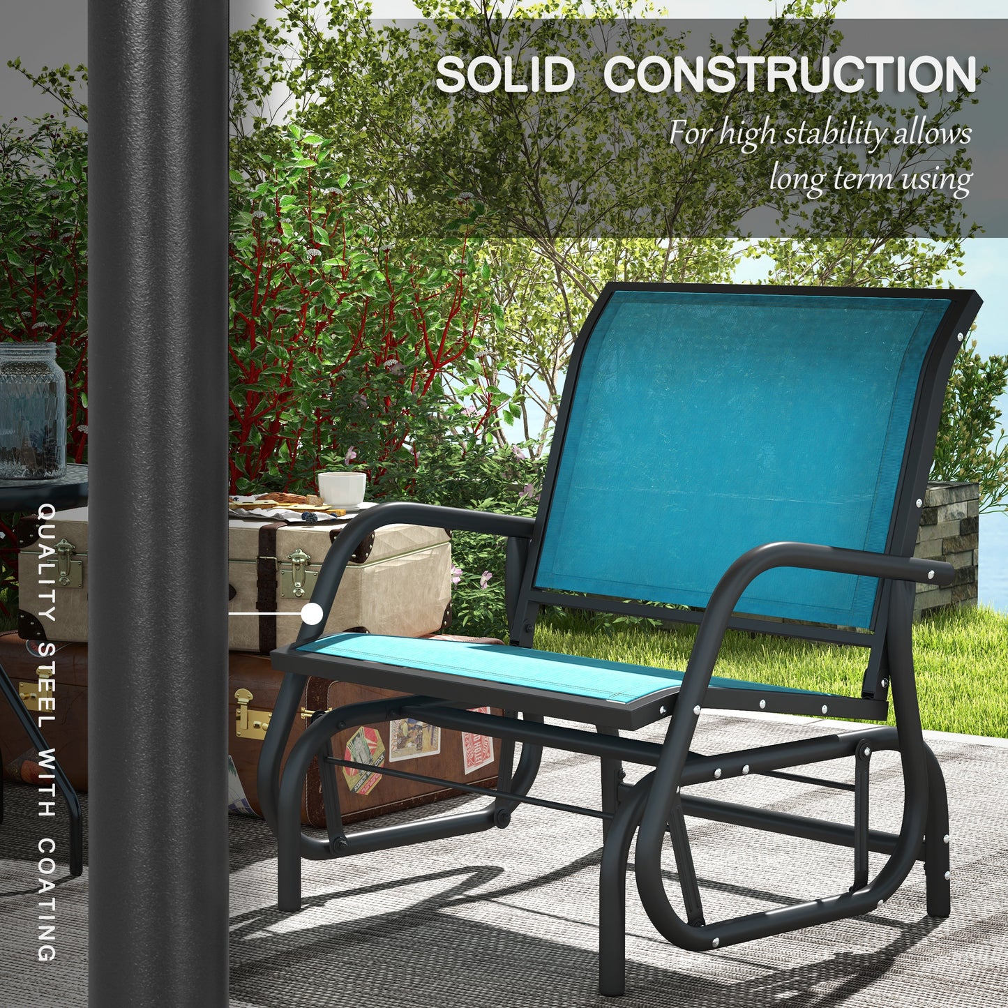 Outdoor Glider Chair Set - Steel Frame with Curved Armrests, Blue