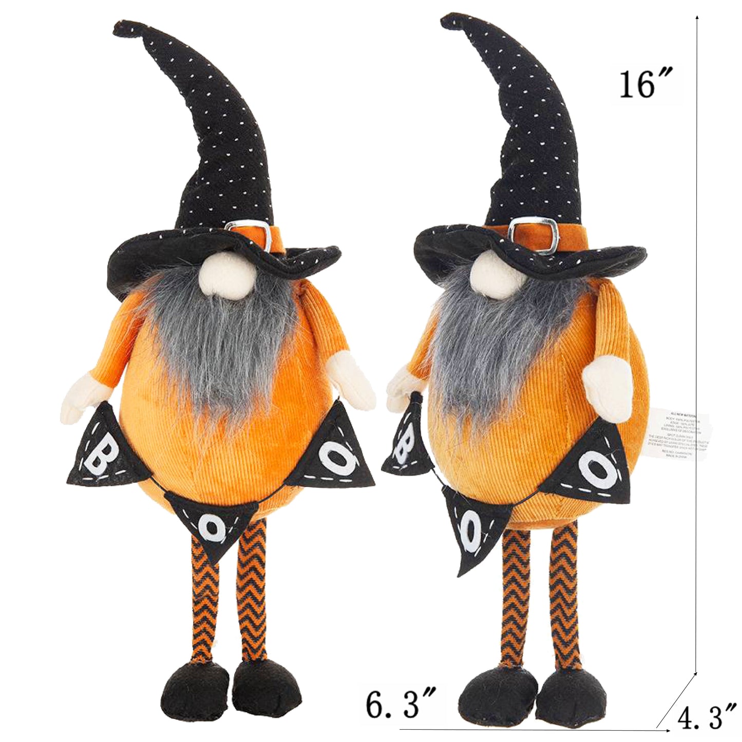 Set of 2 Fabric Standing Gnomes with 'B-O-O' Banner - Halloween Decor