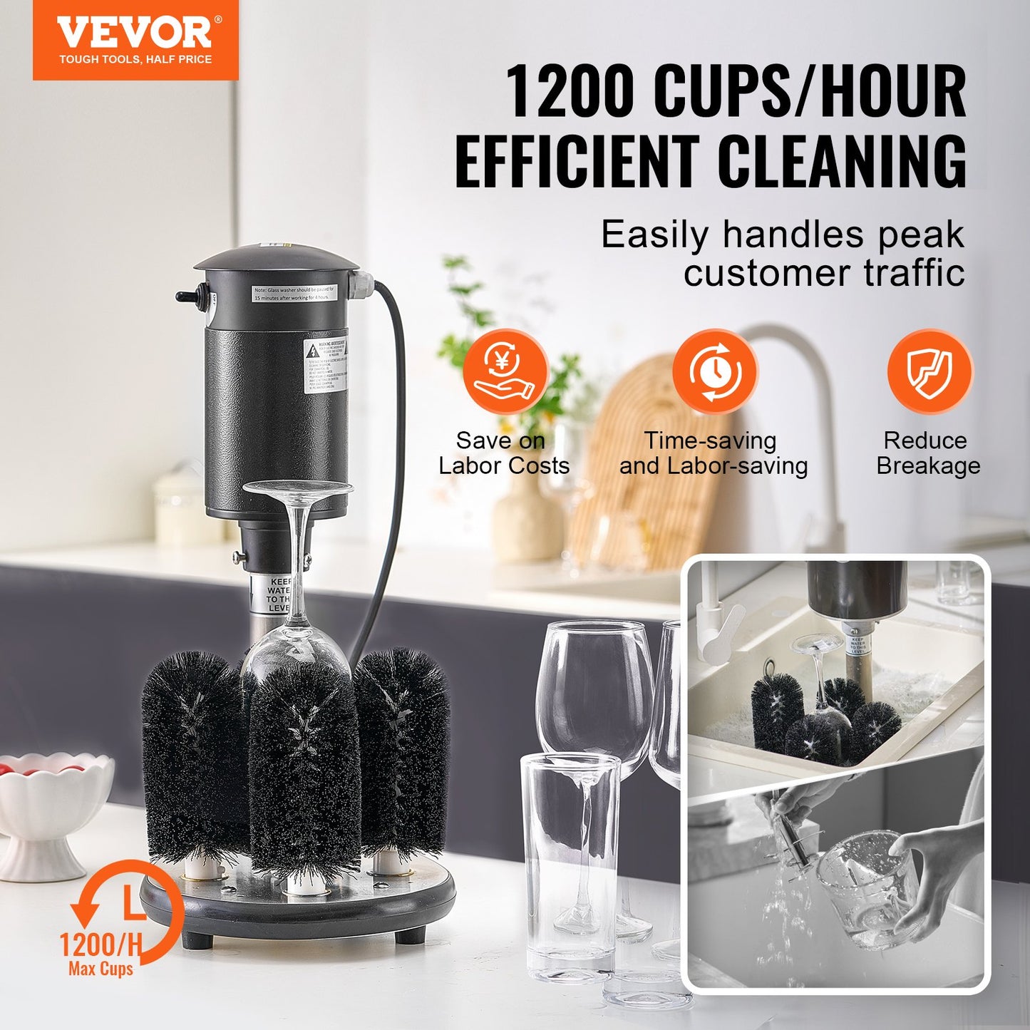 Electric Glass Washer 5-Brush Bar for Wine Glasses - Fast, Efficient Clean
