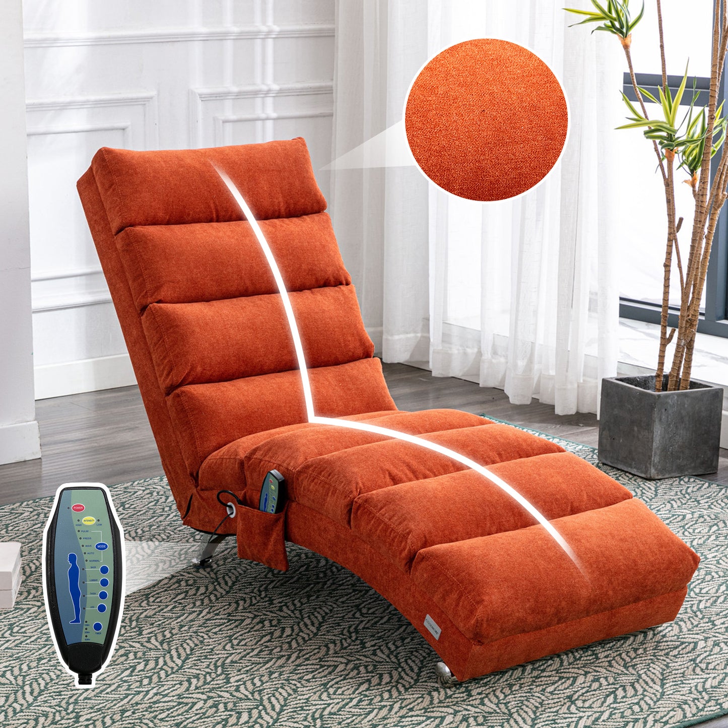 Luxury Upholstered Chaise Lounge Chair with Vibration - Orange