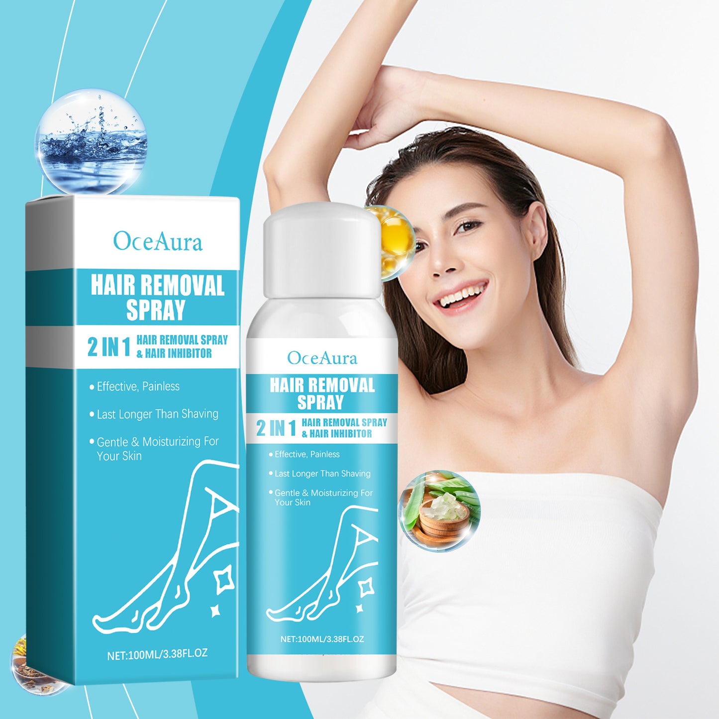 Gentle Hair Removal Spray - Moisturizing Body & Leg Hair Remover 100ml