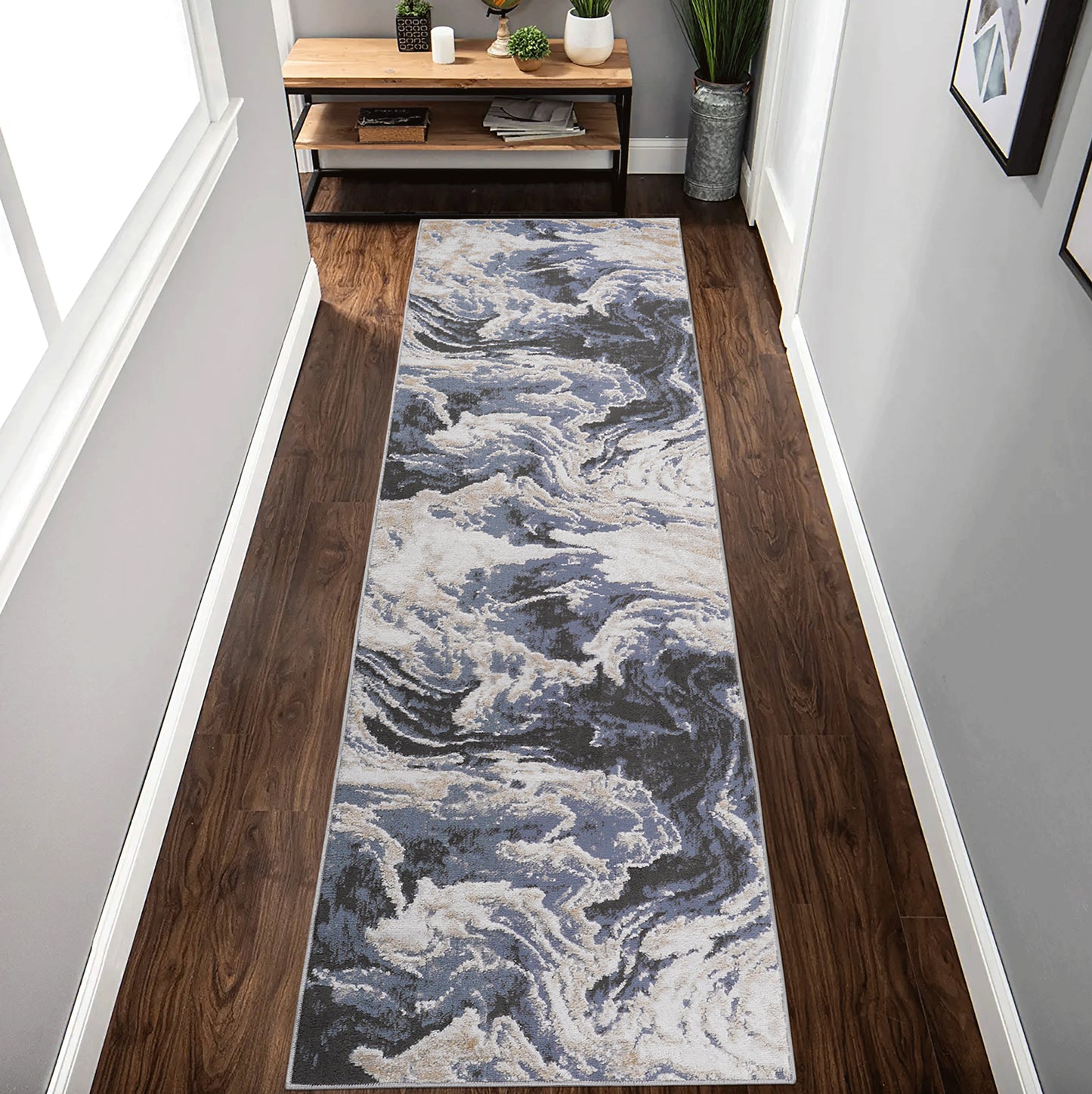 PAYAS C Ollection 2X8 L.Blue Abstract Runner Rug