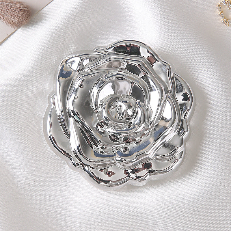 Portable Folding Mirror with Electroplated Rose Design for Beauty & Home