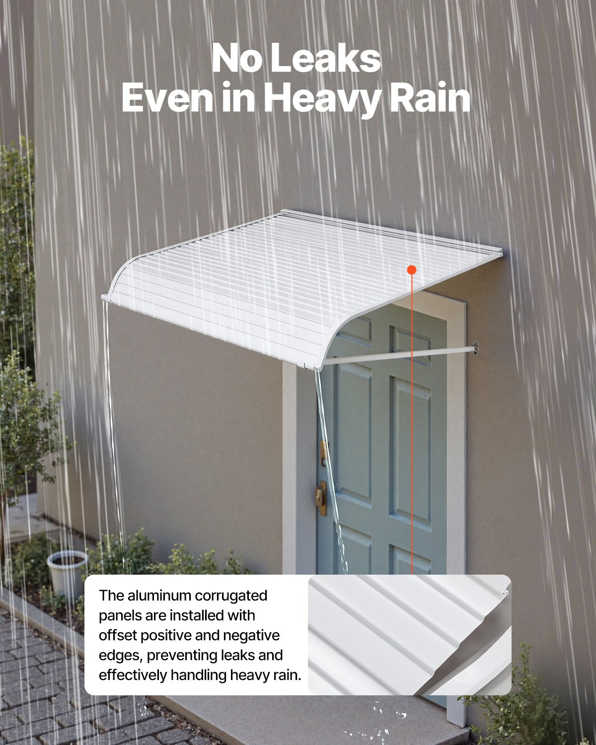 48x42 Inch Aluminum Door Canopy Awning - Anti-Rust Weatherproof Cover