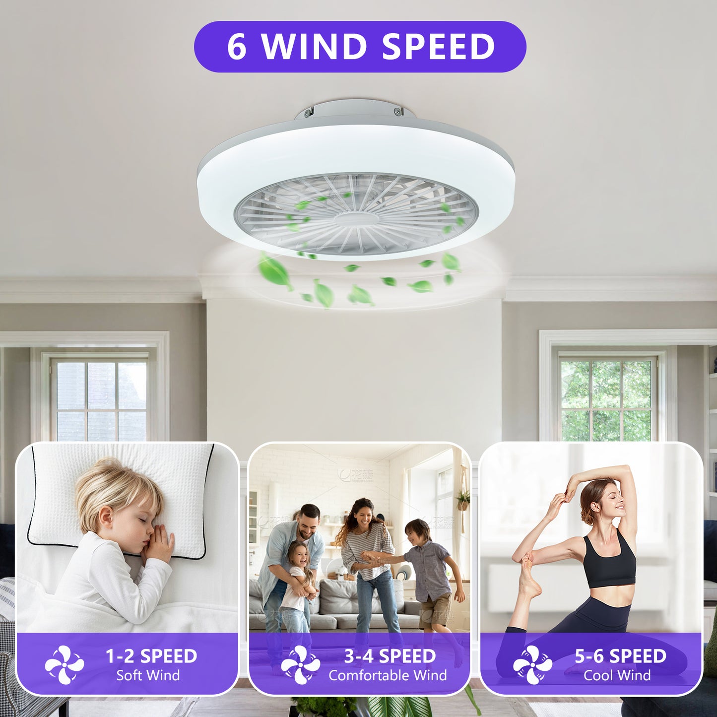 18 Inch Ceiling Fan with RGB LED Light Remote Control Dimmable Low Profile