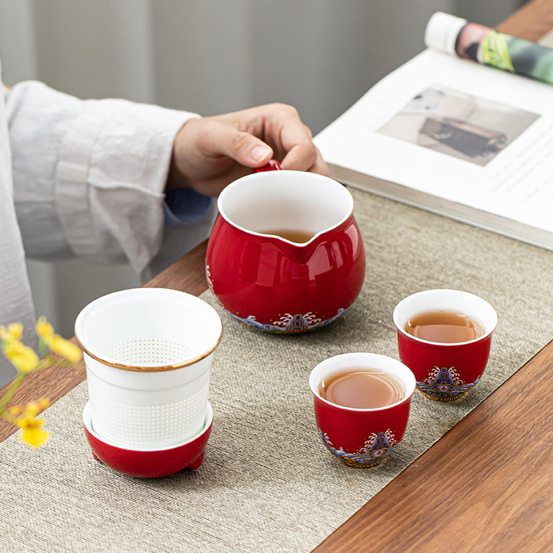 Portable Ceramic Teapot Set for Travel and Outdoor Use - Kitchen Drinkware