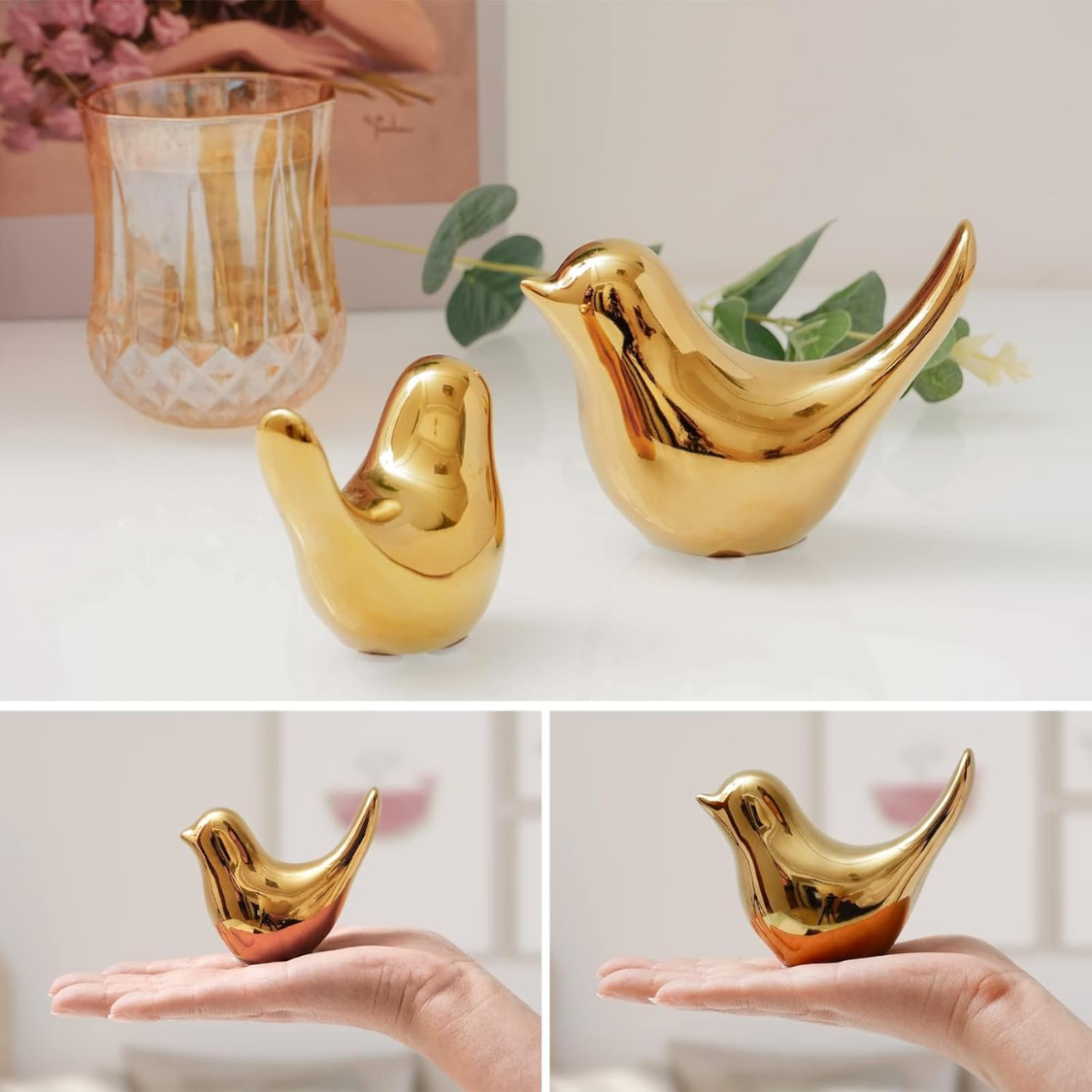 Gold Bird Statues - Modern Decorative Ornaments for Home & Office