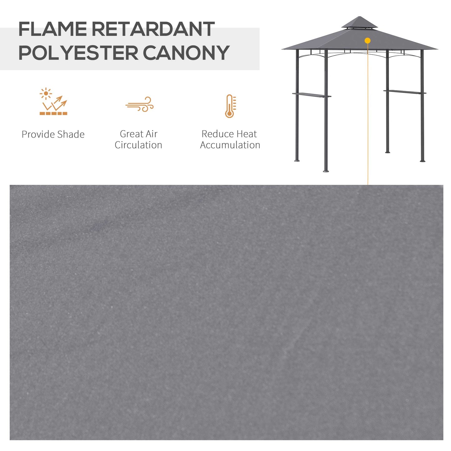 Outdoor BBQ Gazebo Canopy with Double Roof and Shelves - Gray