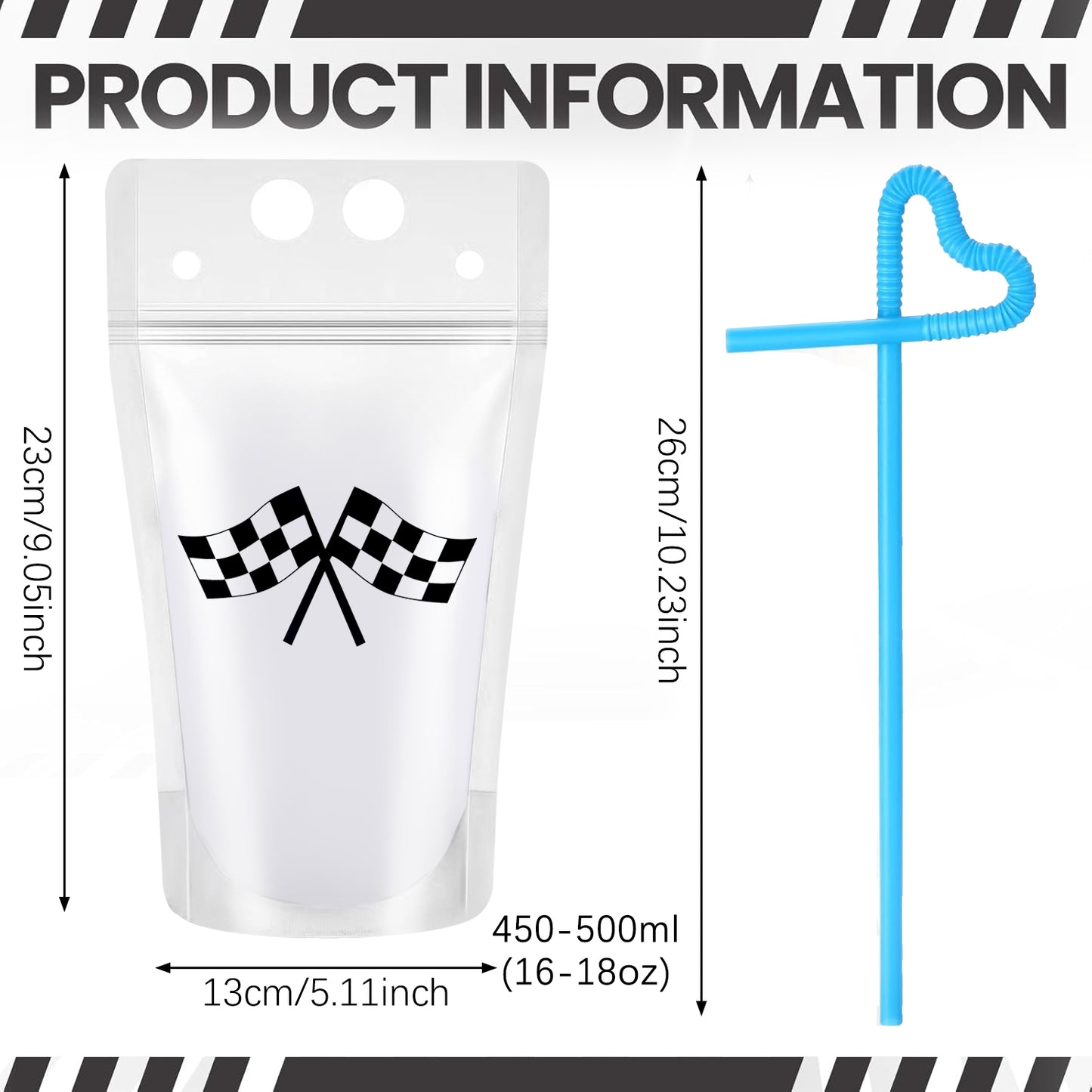 40 Clear Drink Pouches with Straws - Multi-Color Set