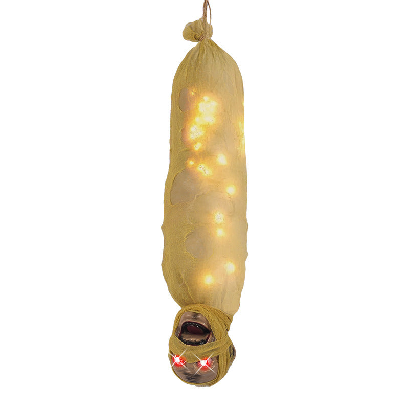 Halloween Hanging Ghost Inverted Mummy Light-Up Decoration - Yellow