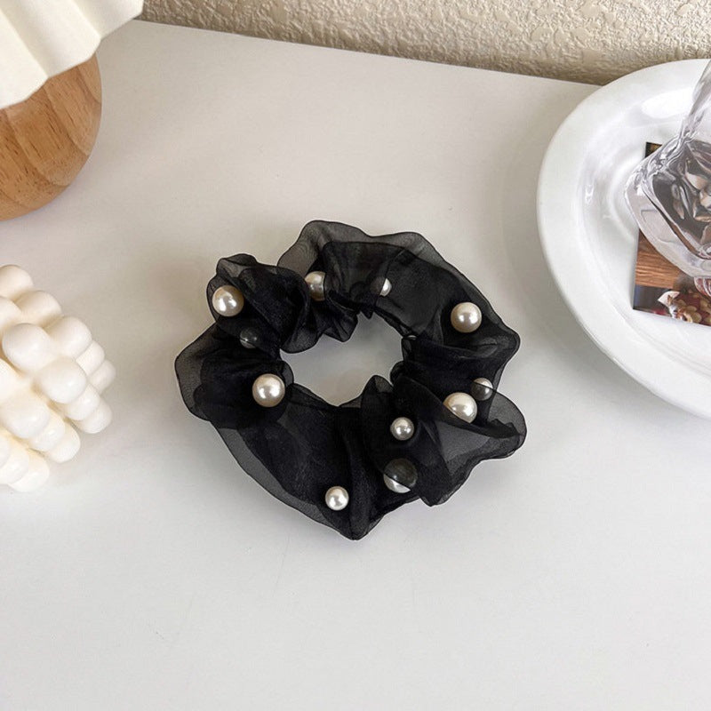 Elegant Organza Pearl Hair Ring Large Intestine Style Retro Hair Accessory