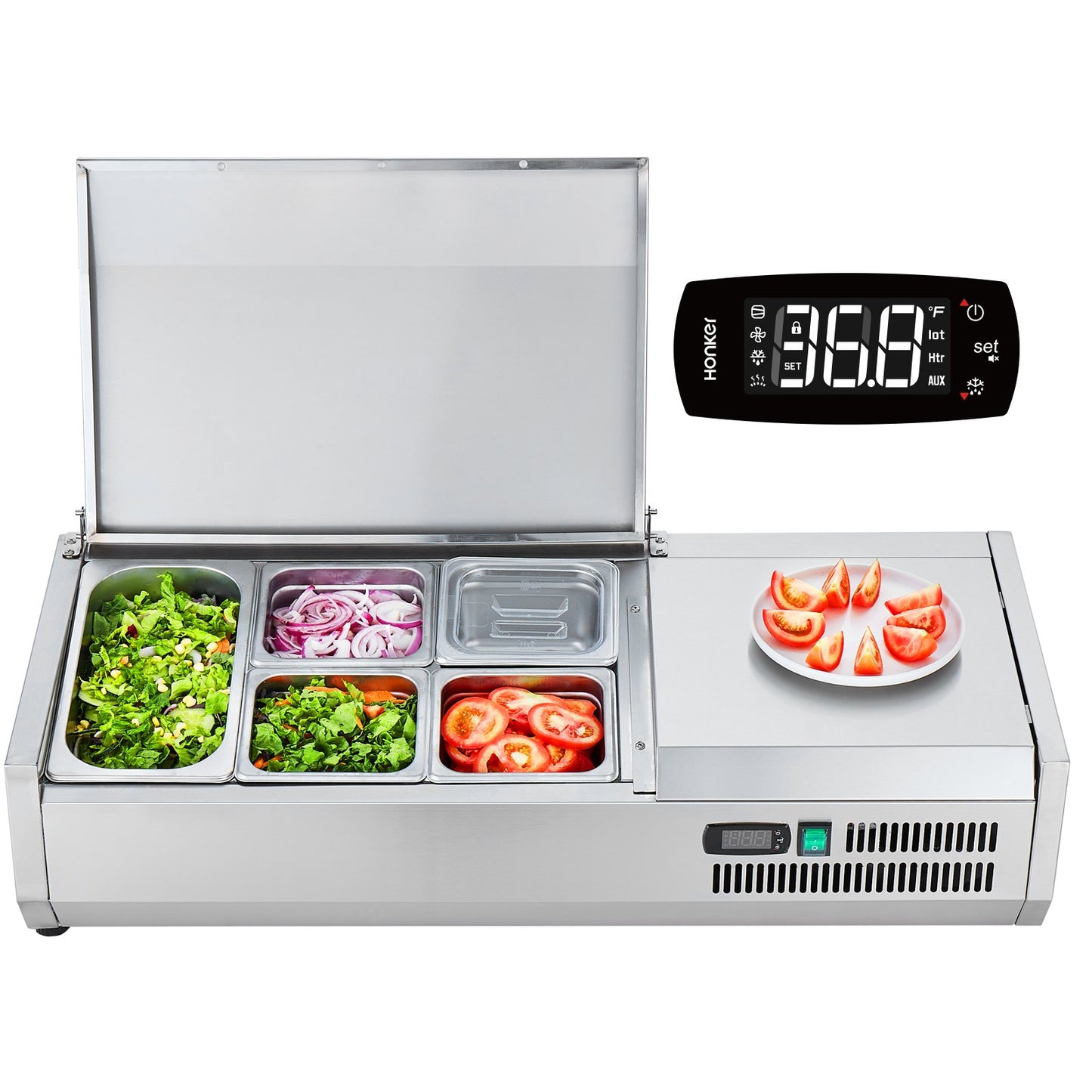 Refrigerated Condiment Prep Station with 1/3 & 4/6 Pans - Stainless Steel Countertop Cooler