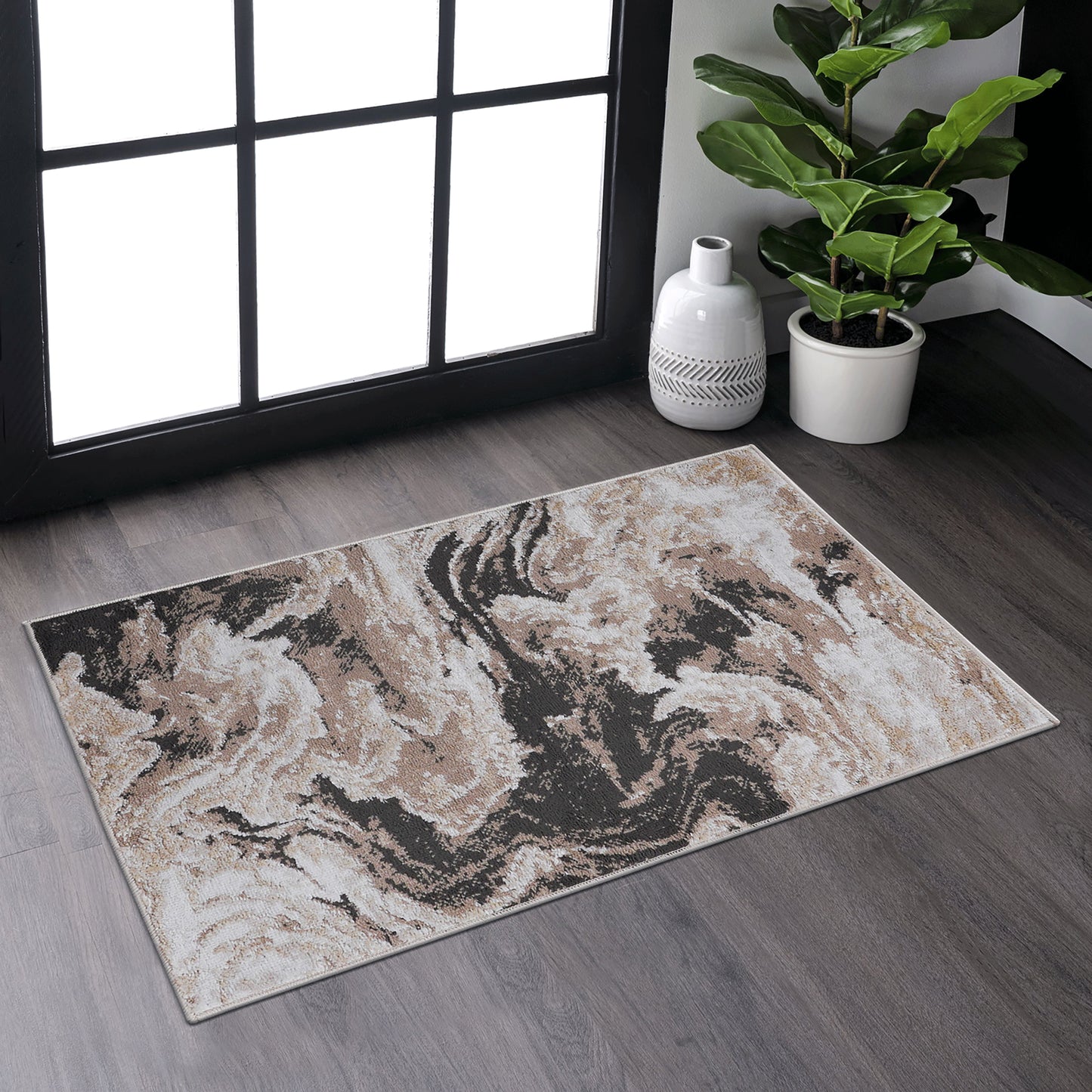 PAYAS 2X3 L.Brown Abstract Doormat Rug