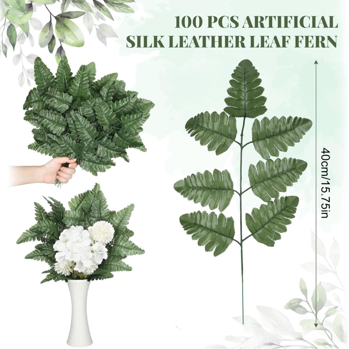 100 Pcs Artificial Fern Leaves Stems – Green Decorative Picks