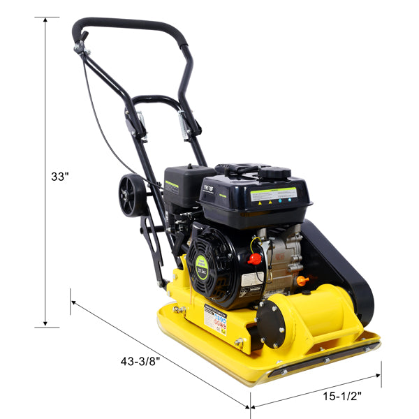 Gas Powered Plate Compactor 7.0 HP 5500PPM with Steel Plate & Wheels