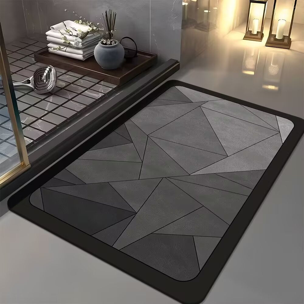 Non-Slip Absorbent Bathroom Door Mat - Modern Floral Rectangular Floor Mat