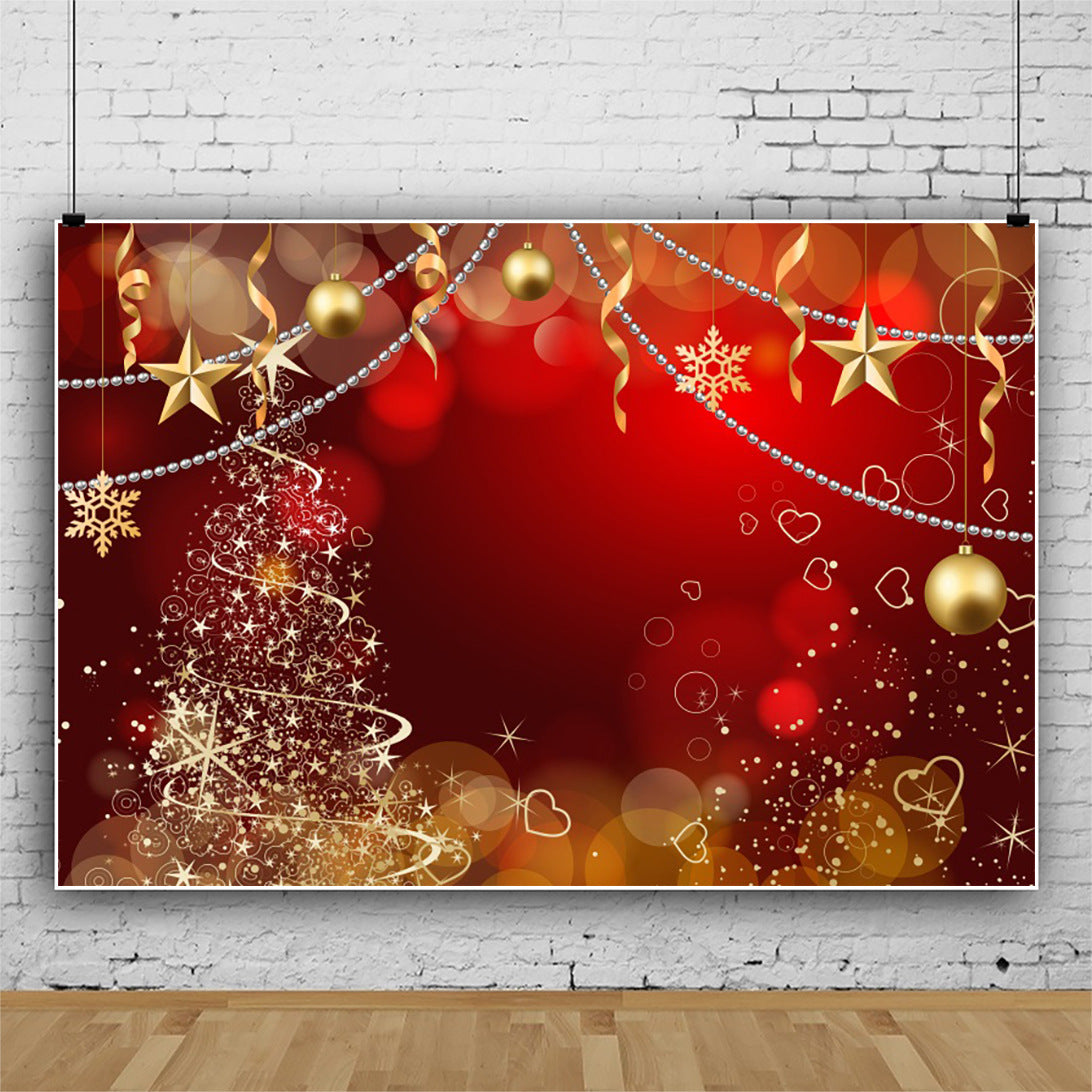 Christmas Snowflake Photography Backdrop Fabric - Red Background Wall Decor 7x5ft