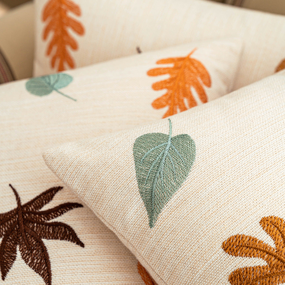 Embroidered Fall Leaf Pumpkin Cushion Cover for Sofa & Living Room