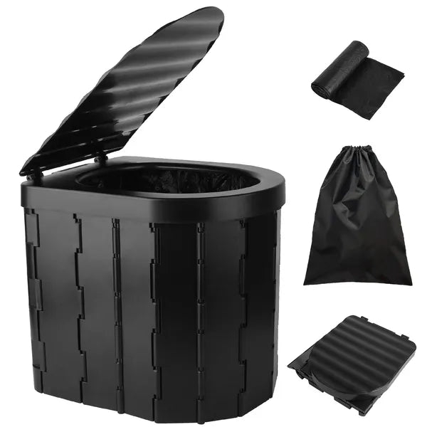Portable Foldable Travel Toilet - Cleanable Commode with Lid