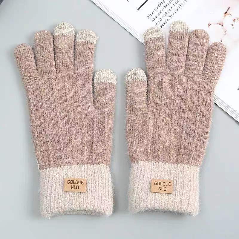 Warm Winter Mittens - Striped Embroidered Cycling Gloves