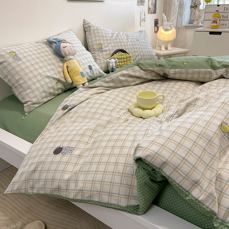 Summer Washable Cotton Bed Sheet Set - Four Piece Bedding for 150cm to 180cm Beds
