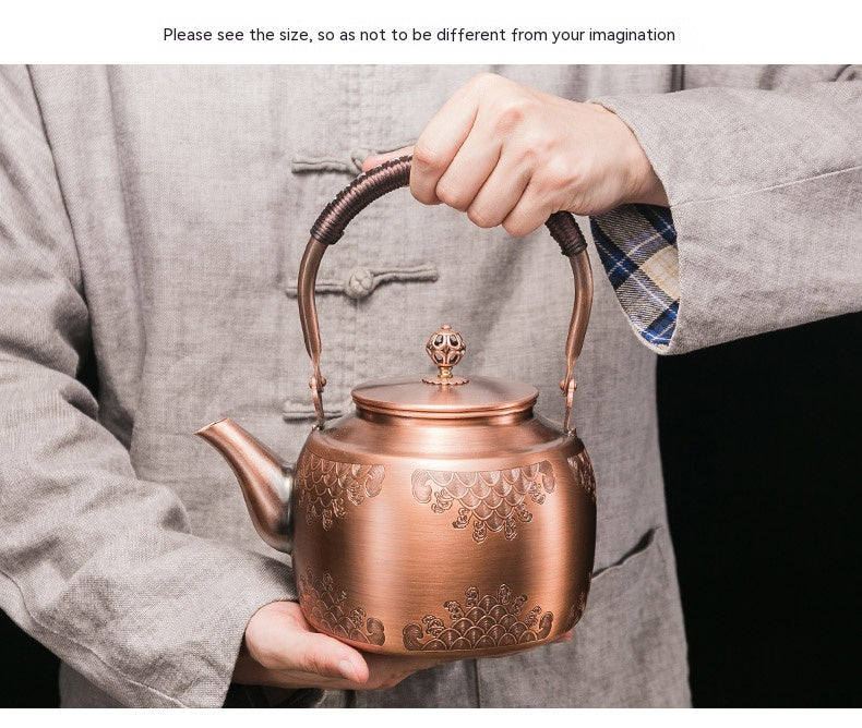 Copper Tea Brewing Pot with Manual Mechanism Antique Style Kitchen Water Kettle
