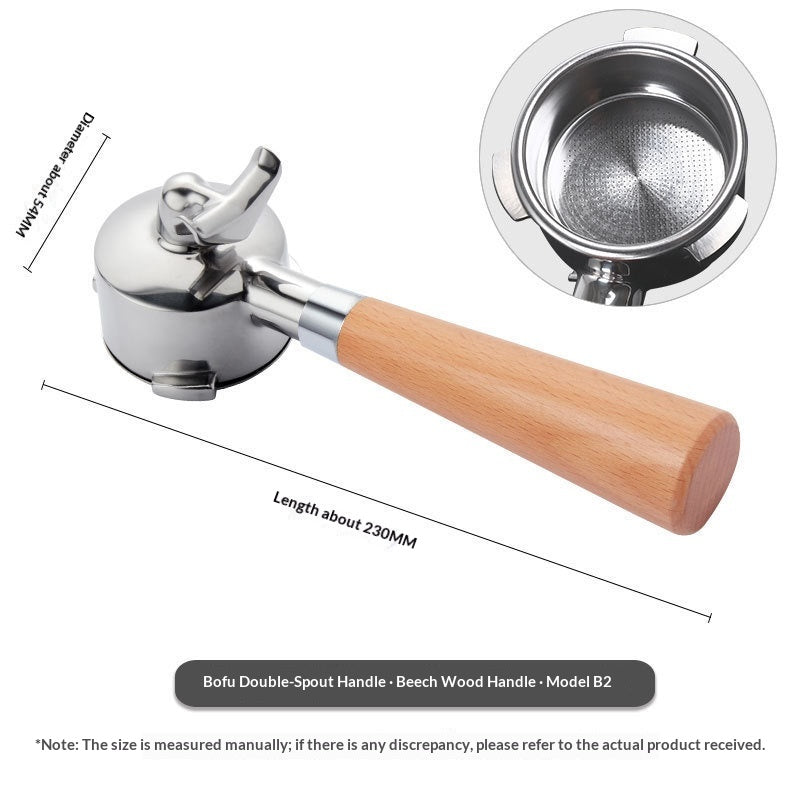 Stainless Steel Coffee Machine Dual-Spout Handle - Solid Wood Finish