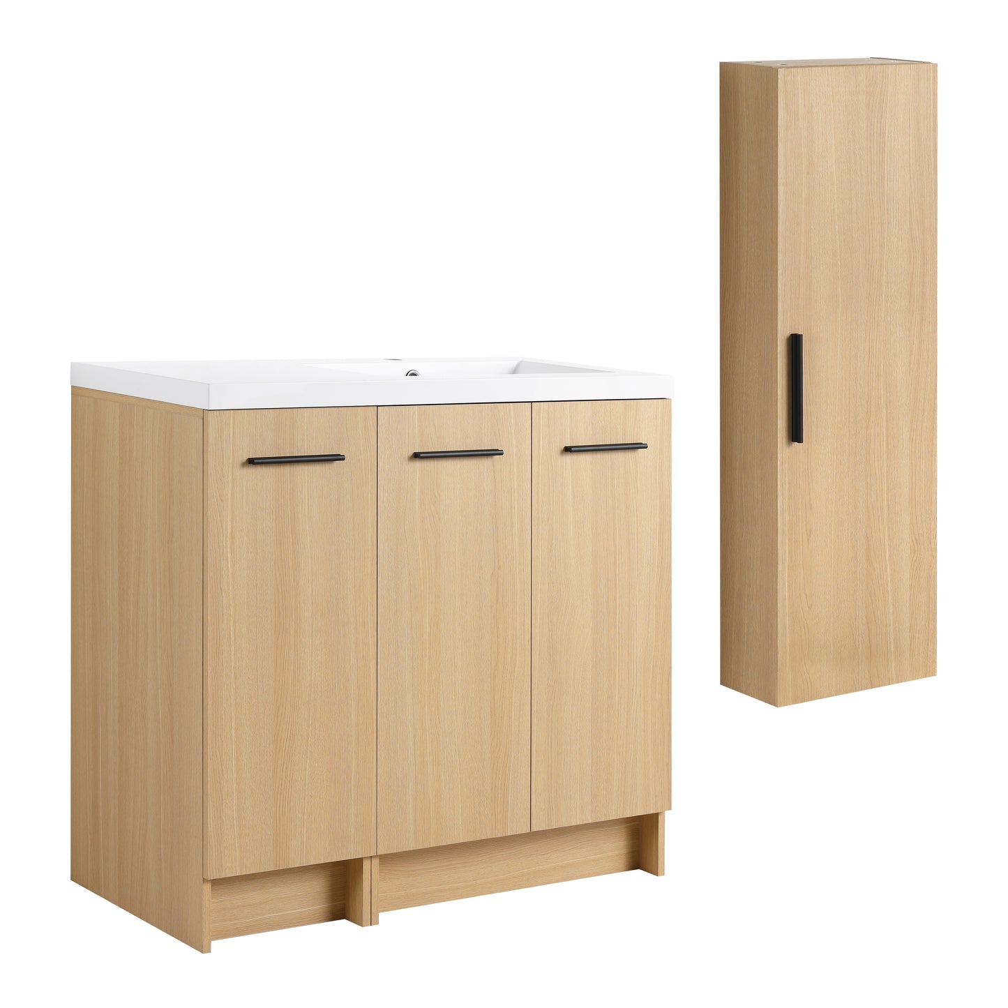 36" Freestanding Bathroom Vanity Set with Linen Cabinet - Light Oak