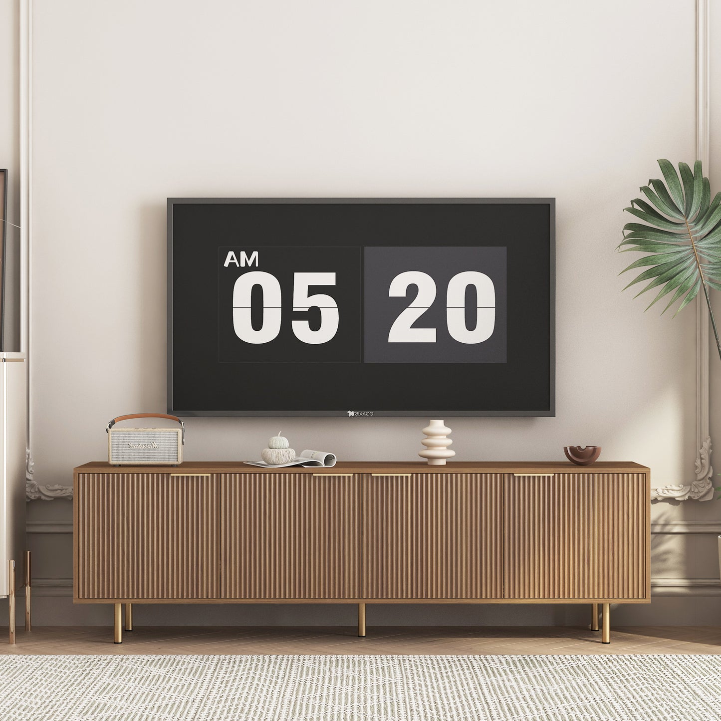Wood Modern TV Stand with Storage Doors - 68" Entertainment Center
