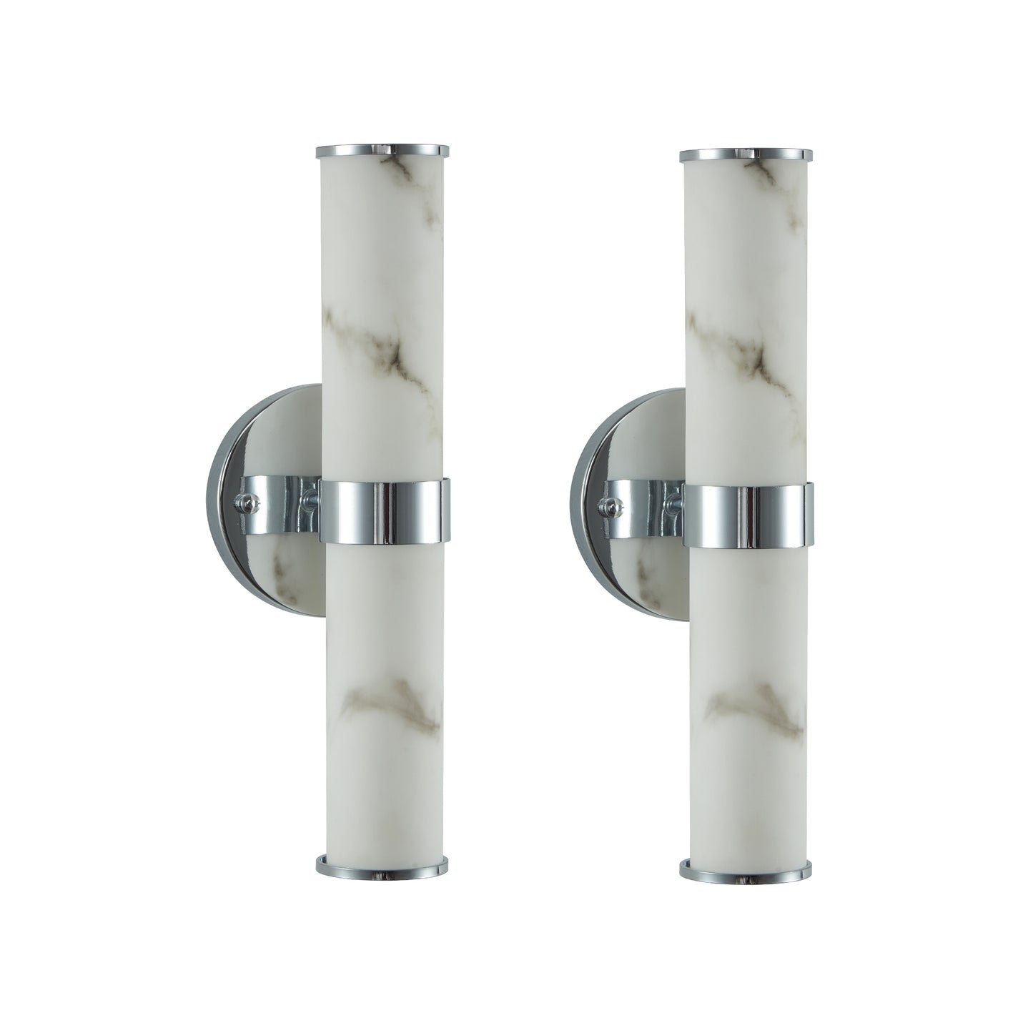 Set of 2 Modern Marble Texture Wall Sconces - Chrome Trim