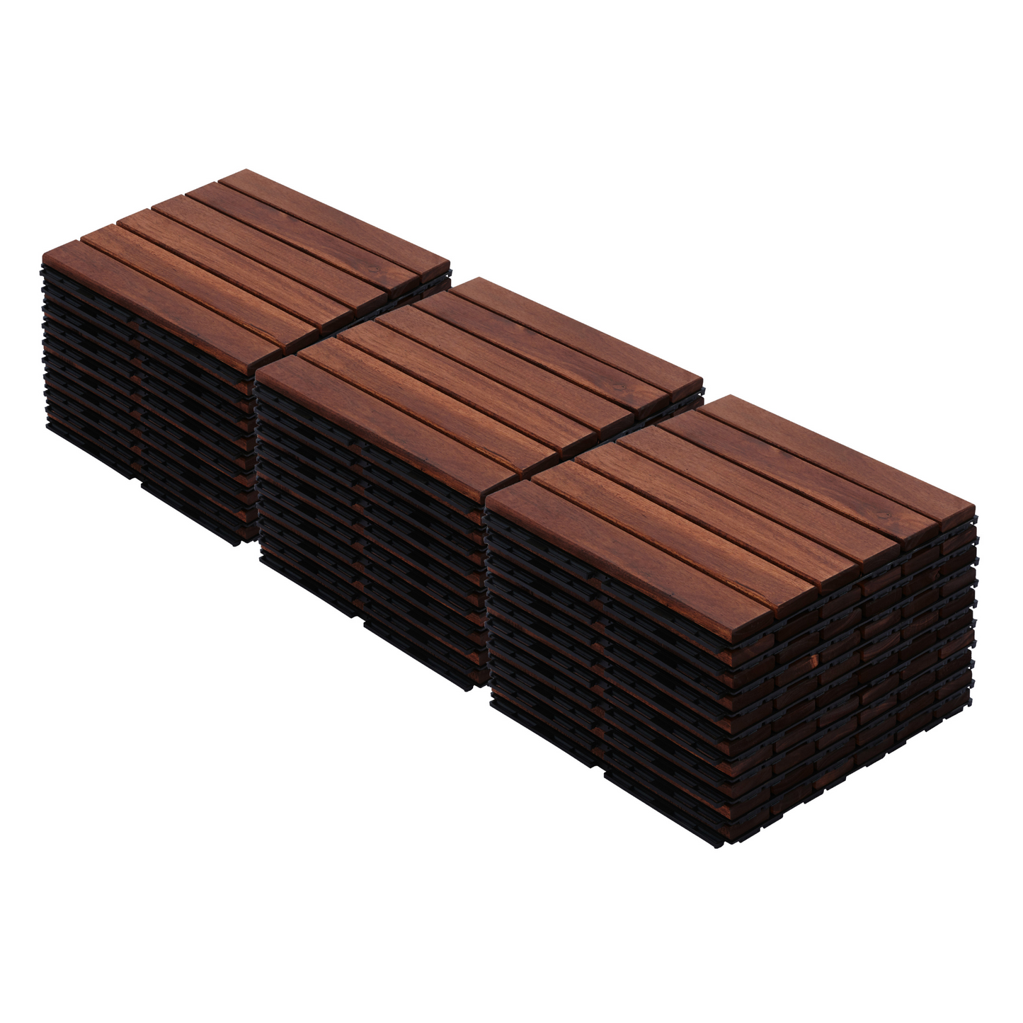 30 PCS Interlocking Acacia Hardwood Deck Tiles - Brown