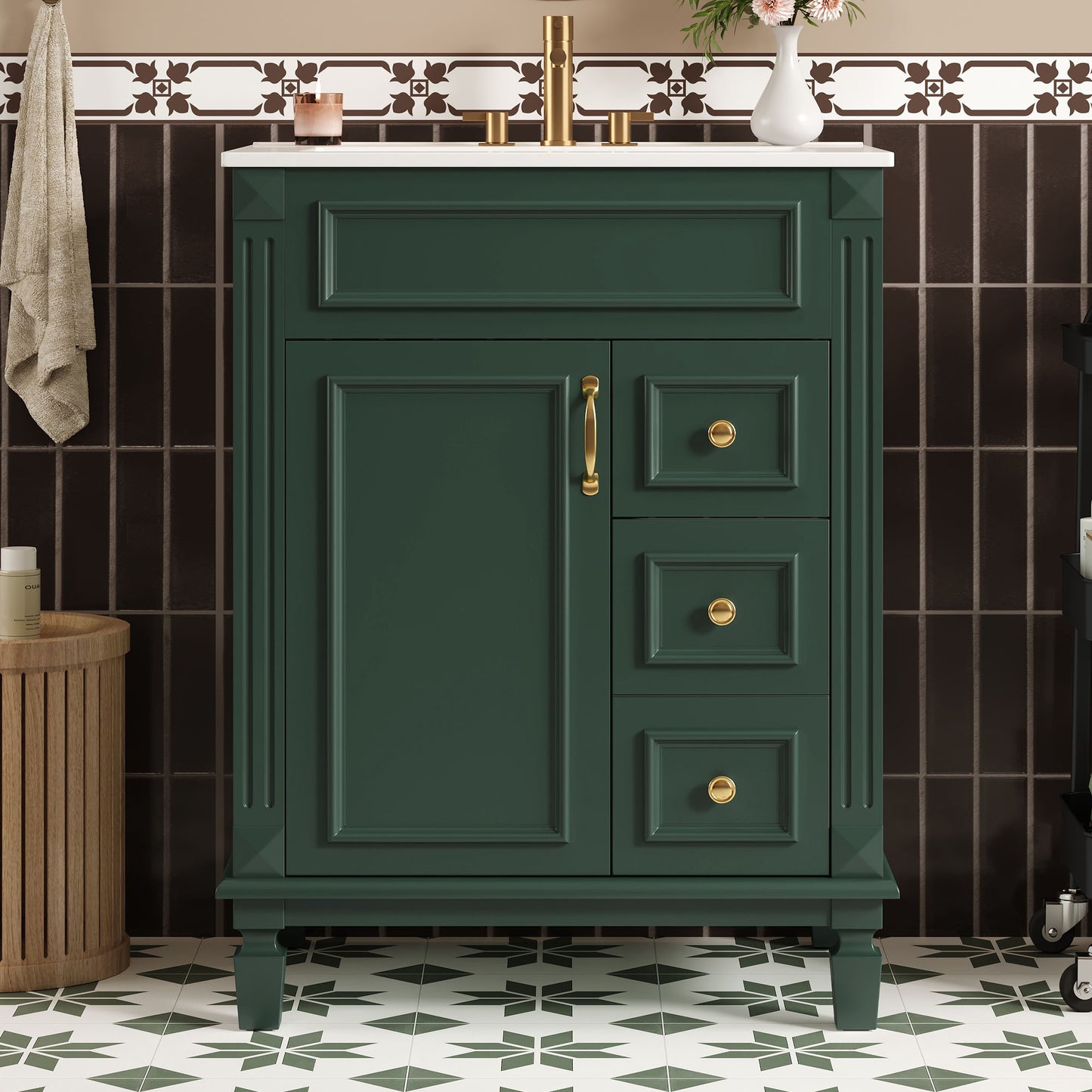 24 Bathroom Vanity With Ceramic Sink, Small Sink Cabinet, Modern