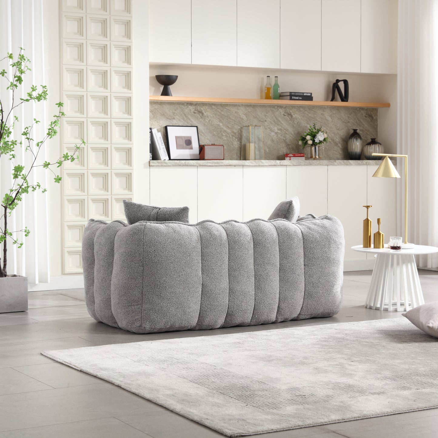 Soft Grey Beanbag Chair for Two - High Resilience Foam