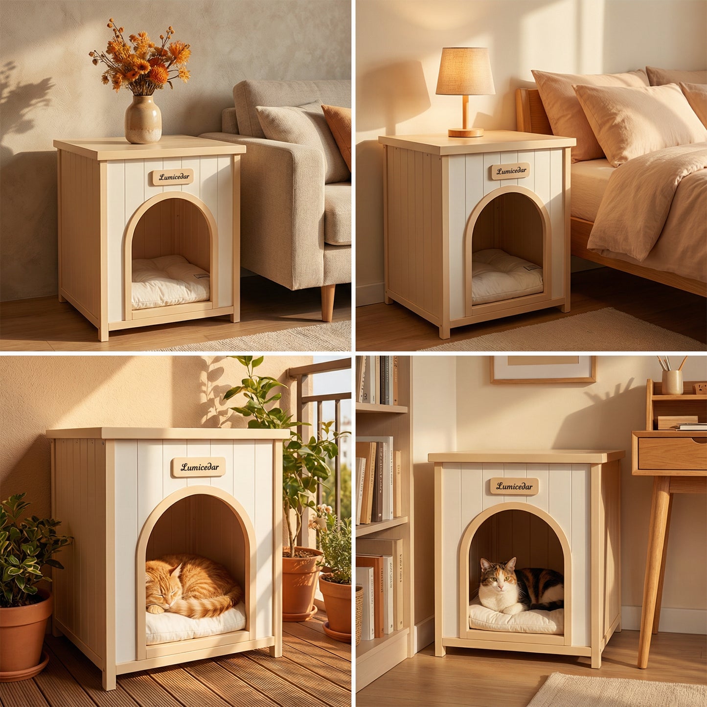 Indoor Wooden Dog House with Removable Cushion - Small Pet Shelter, Scandinavian Design