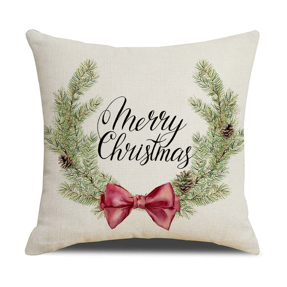 Watercolor Christmas Pillow Cover - Linen Fabric, Modern Holiday Decor