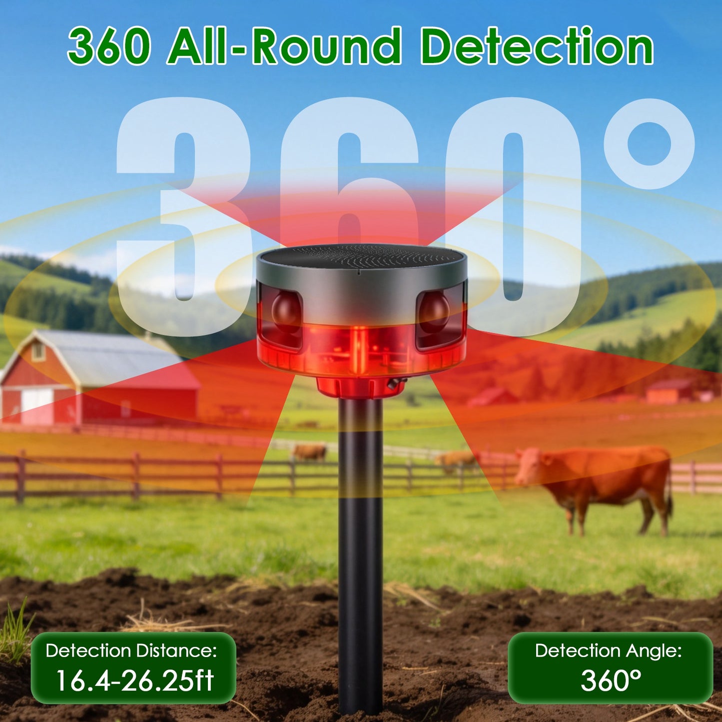 Outdoor Solar Motion Sensor Alarm 129dB with 13 Sounds & Custom Recording, Animal Deterrent, Waterproof Garden Security Light